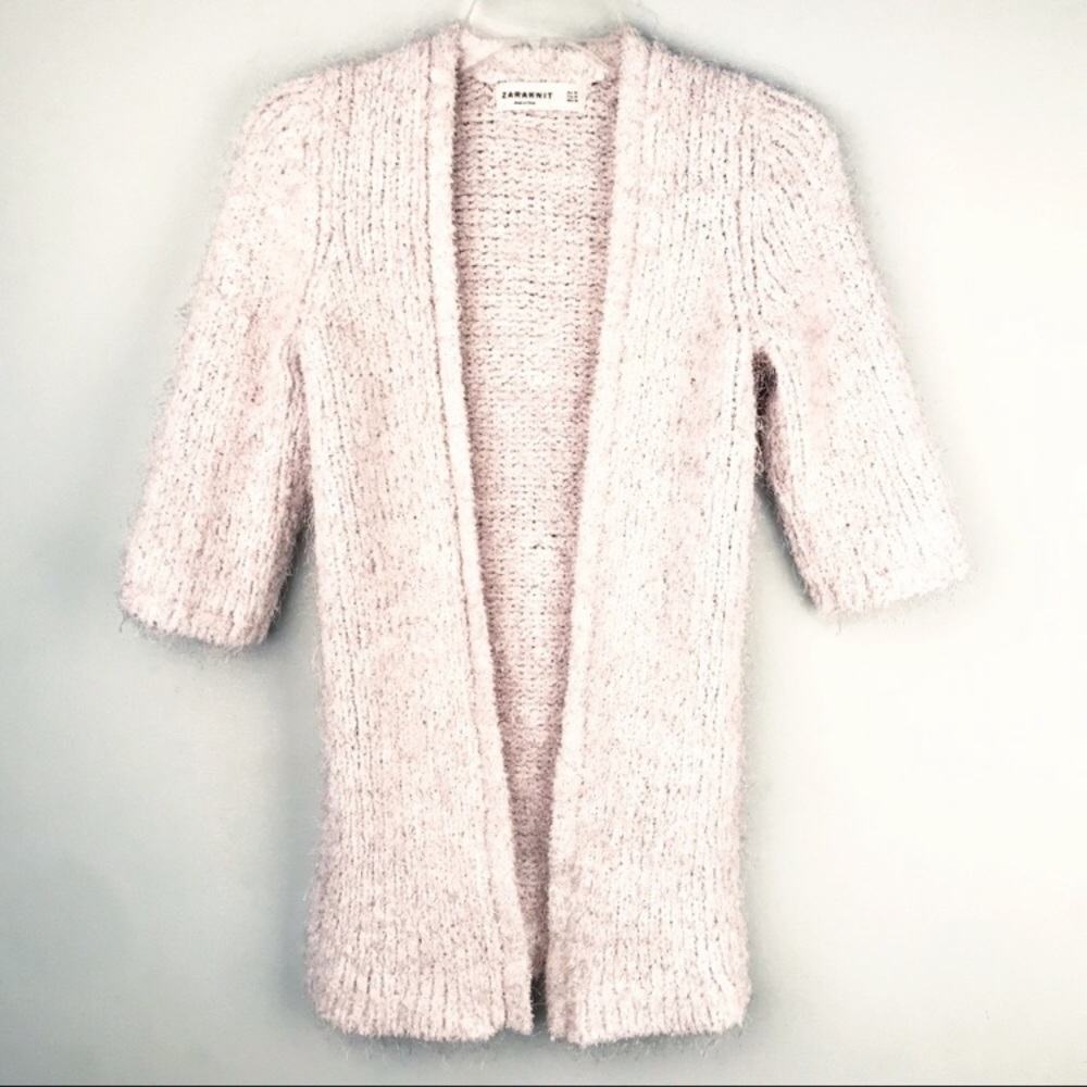 ZARA open front short sleeve fuzzy cardigan
